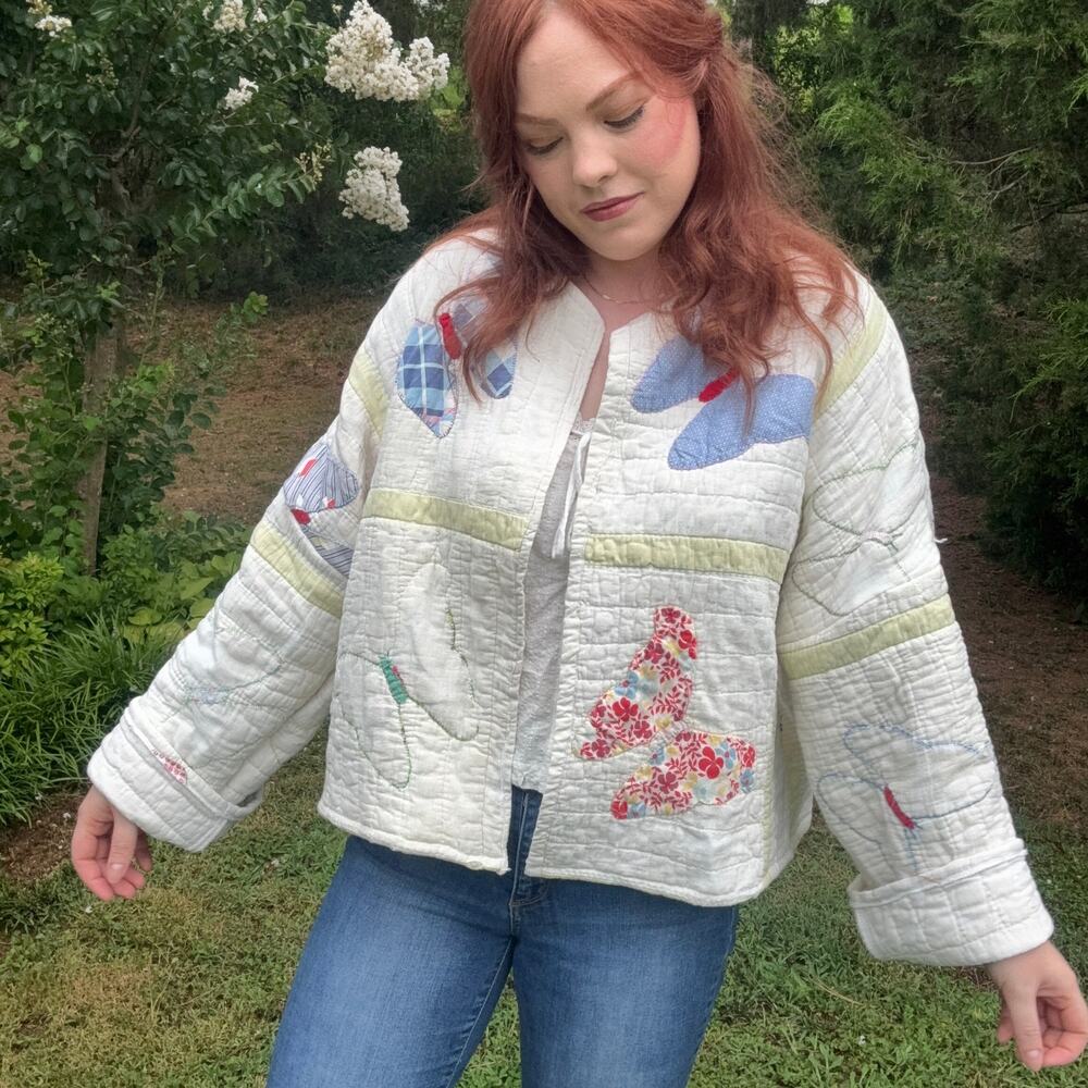 Butterfly Season Upcycled Vintage Quilt Coat One Size